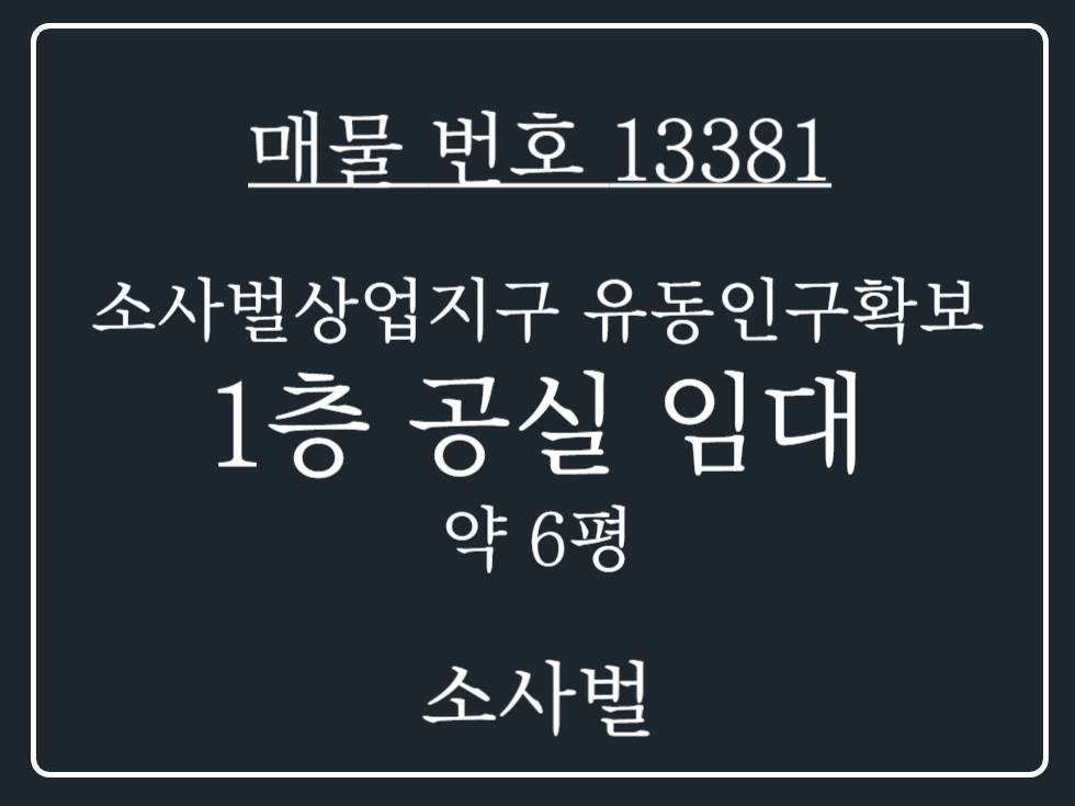 경기 평택시 비전동 소사벌상업지구 유동인구 확보 1층 소형 상가 공실 상가 임대 월세 매물번호 13381 사진 1