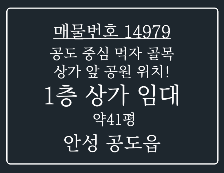 경기 안성시 공도읍 만정리 공도중심 먹자 골목! 상가 앞 공원이 있는 1층 상가 임대 월세 매물번호 14979 사진 1