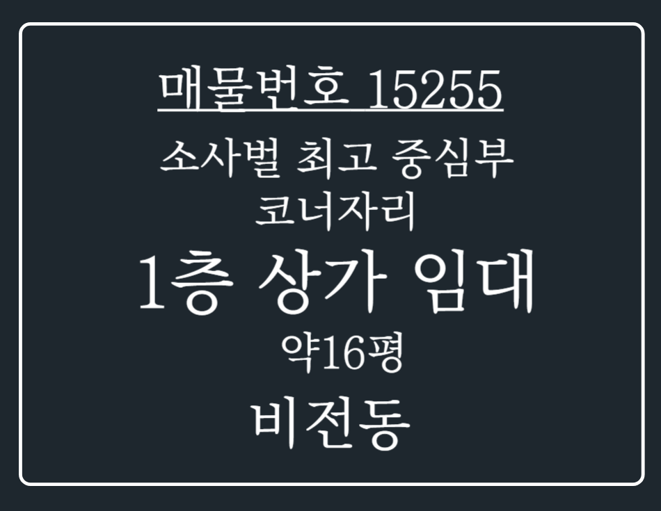 경기 평택시 비전동 소사벌 최 중심부 코너자리 1층 상가 임대 월세 매물번호 15255 사진 1
