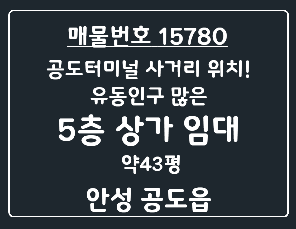 경기 안성시 공도읍 승두리 공도터미널 사거리 위치! 유동인구 많은 5층 상가 임대 Ι 학원·사무실로 추천! 월세 매물번호 15780 사진 1