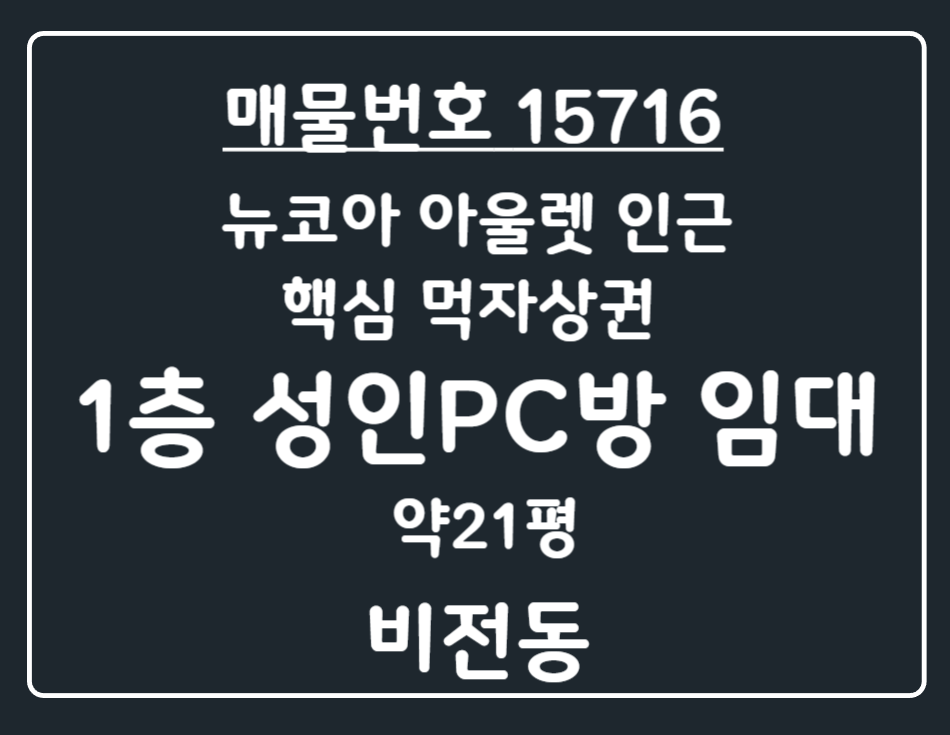 경기 평택시 비전동 비전동 뉴코아 아울렛 인근 핵심 먹자상권 위치! 1층 성인PC방 임대 월세 매물번호 15716 사진 1